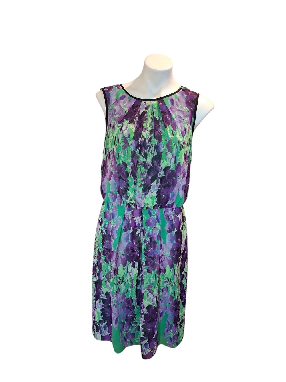 Adrianna Papell Green and Purple Floral Midi Dress